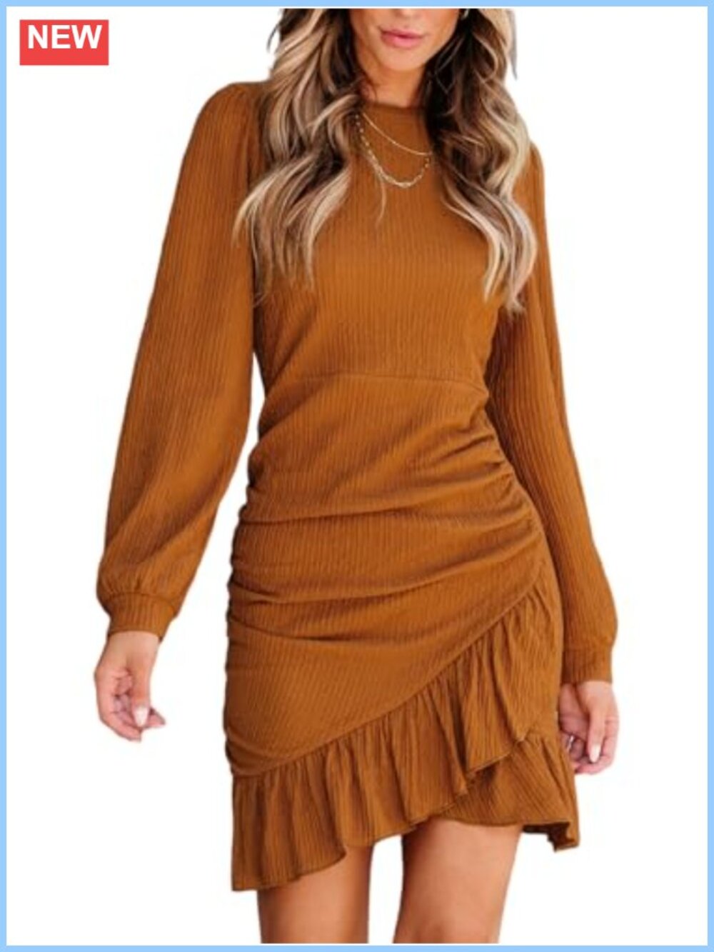 Smocked Ruffle Bodycon Mini Dress Long Sleeve Casual Party Night Out Fall